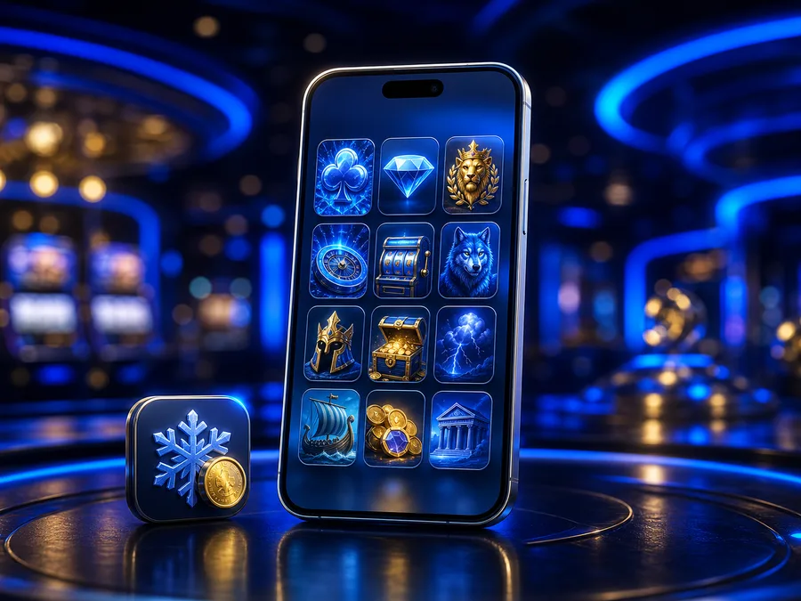 iPhone z aplikacją Ice Casino i lobby automatów