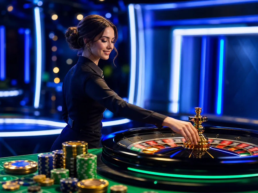 Krupierka przy stole do ruletki na żywo w studiu Ice Casino