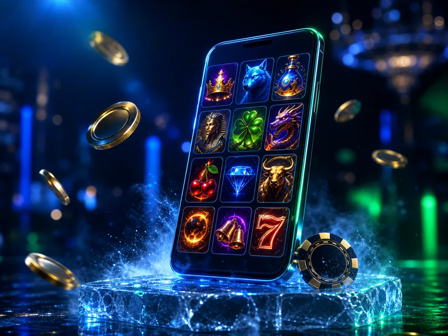 Aplikacja Ice Casino na smartfonie z lobby slotów